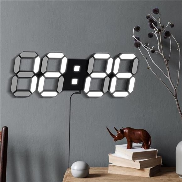 Digital Wall Clocks 15'' 3D LED Aesthetic Clock Alarm Remote Dimmer Thermometer - Picture 2 of 5